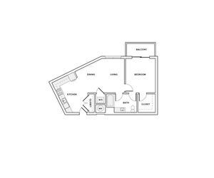 726 square foot one bedroom one bath apartment floorplan image