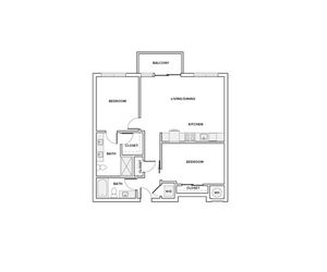 995 square foot two bedroom two bath apartment floorplan image