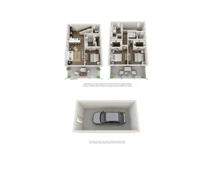 Modern two-story floor plan showcasing three spacious bedrooms, an inviting open-concept living room, and a sleek kitchen, complete with a convenient garage space.