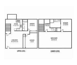 Charming 2-level floor plan featuring 3 bedrooms, a spacious family room, and a well-equipped kitchen.
