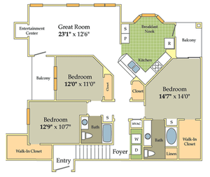 Yorkshire Floor Plan | 3 Bedroom with 2 Bath | 1615 Square Feet | Cason Estates  | Apartment Homes