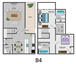 B4 - 2BD, 2.5BA - 1250SF