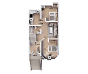 Chic floor plan showcasing a 2-bedroom apartment with modern kitchen, cozy living area, spacious bath, and ample storage, perfect for comfortable living.