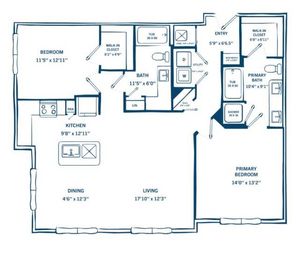 B2-H | 2 bed 2 bath | 1218 sq ft