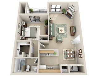 1 bedroom, 1 bath floor plan layout at The Meadows Apartments in Memphis, TN