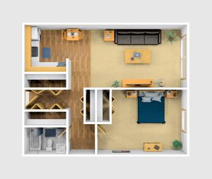 One Bedroom Furnished 3D View