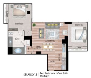 2 Beds |  1 Bath |  "apartment"