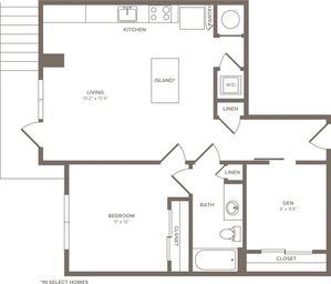 802 to 859 square foot one bedroom one bath with den apartment floorplan image
