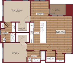 Two Bedroom Floorplan | The James Apartments | Haverhill MA Apartments