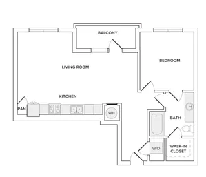 779 square foot one bedroom one bath apartment floorplan image