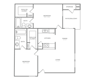 Two Bedroom Two Bath (873 SF)