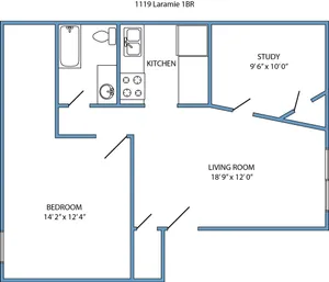 1-bed, 1-bath with study