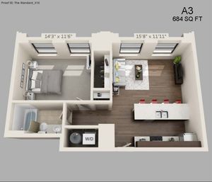 One Bed One Bath 684 sqft