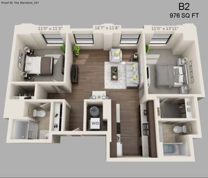 Two Bed Two Bath 976 sqft