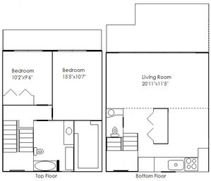 2 bedroom - 1.5 bath - 1200 sq ft