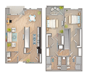 TH1 | 2-Bedroom Townhome Floorplan