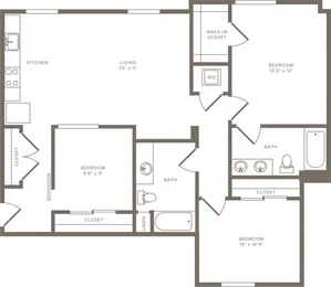 1192 square foot three bedroom two bath floor plan image