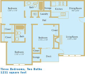 3 Bed / 2 Bath, 1231sf