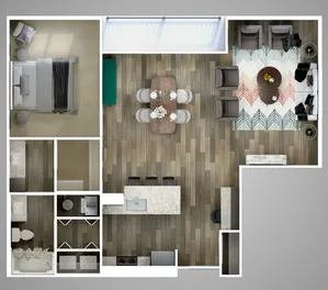 Beck, 100 Frankfort Square, Columbus, OH 43206: Spacious 948+ sq. ft. 1-bed, 1-bath pet-friendly apartment with private balconies, in-unit laundry, and garage parking. Steps from top dining, nightlife, and entertainment in the Brewery District & German Village.