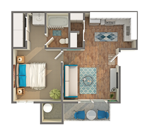 1 BR x 1 BA - A Floorplan