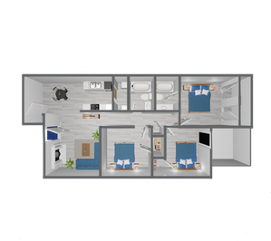 C1 Classic floor plan featuring 3 bedrooms 2 bathrooms