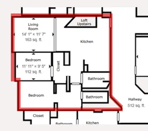 Elegant floor plan showcasing 2 bedrooms, 2 bathrooms, a spacious living room, kitchen, and an upstairs loft area for versatile living.