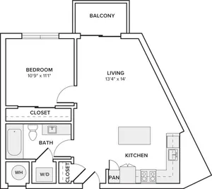 649 square foot one bedroom one bath apartment floorplan image