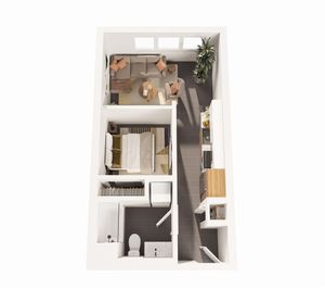 3D Floor Plan - The Ember One-Bedroom, One-Bathroom Apartment