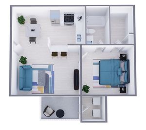 A2 Renovated floor plan featuring 1 bedroom 1 bathroom