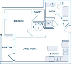723 to 725 square foot one bedroom one bath apartment floorplan image