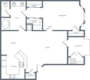 784 square foot one bedroom one bath apartment floorplan image