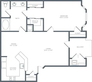 784 square foot one bedroom one bath apartment floorplan image
