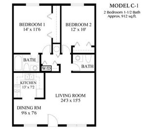 2 Bedroom, 1 1/2 Bath