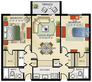 Model C | 2 Bedrooms, 2 Bath