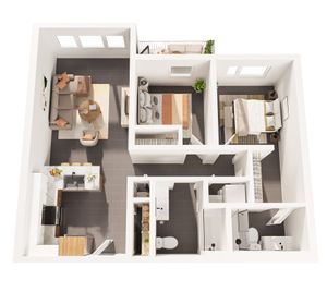 3D Floor Plan - The Caledera Two-Bedroom, Two-Bathroom Apartment