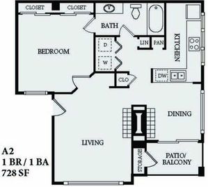 1 Bedroom 1 Bath / 728 SF