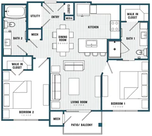 C Floorplan-2 Bedroom/2 Bathroom