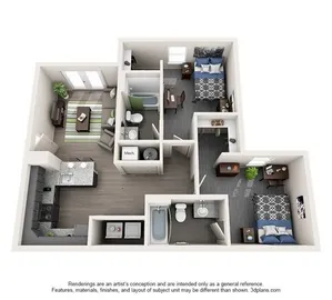 2 Bedroom/ 2 Bathroom Floorplan