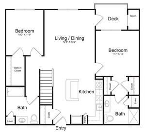 Two Bedroom Two Bath with Den (1363 SF)