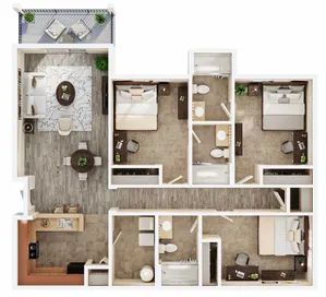 Axis Student Living - Statesboro - 3-Bedroom Floorplan