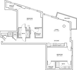 1497 square foot two bedroom two bath apartment floorplan image
