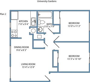 Plan 2 - 2 bed, 1 bath remodeled
