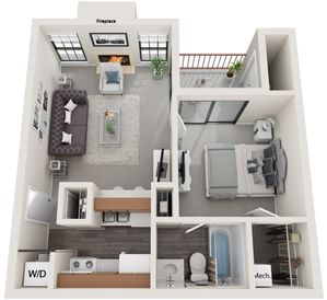 One Bedroom | 520 sqft | Stackable Washer/Dryer Connections | Patio/Balcony | Fireplace in Selected Units | Dry Bar in Selected Units | Vaulted Ceilings in Selected Units