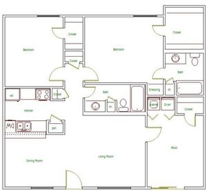 I Floor Plan | 2 Bedroom with 2 Bath | 1194 Square Feet | The Regatta | Apartment Homes