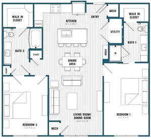 C2.2 Floorplan-2 bedroom/ 2 Bathroom