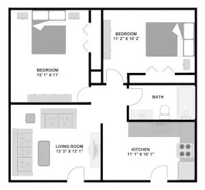 2 bedroom 1 bath