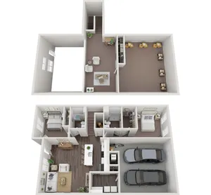 2 Bed 2 Bath Villa with Loft Floor Plan