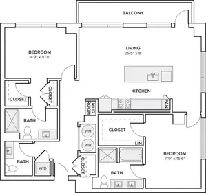 1,403 square foot two bedroom two and half bath floor plan image