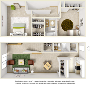 Egret floor plan with 2 bedrooms and 1.5 bathrooms