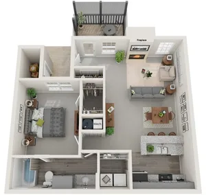 One Bedroom | 824 sqft | Screened-in Porch | Full Sized Washer/Dryer ConnectionsFireplace in Selected Units | Vaulted Ceilings in Selected Units
